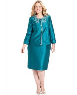 Kasper Plus Size Suit, Embroidered Collarless Jacket & Skirt   Suits & Suit Separates   Women