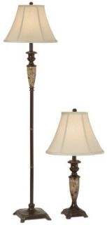 Set of Two Marble Font Table and Floor Lamp   Household Lamp Sets  