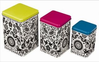 set of three folklore nesting storage tins by the contemporary home