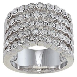 Silvertone Clear Crystal 5 row Band City Style Fashion Rings