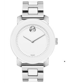 Movado Womens Swiss Cerena Diamond Accent White Ceramic and Stainless Steel Bracelet Watch 36mm 606540   Watches   Jewelry & Watches