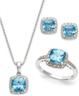Sterling Silver Jewelry Set, Blue Topaz (7 1/2 ct. t.w.) and White Topaz Accent Jewelry Set   Necklaces   Jewelry & Watches