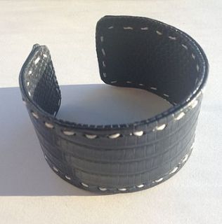 navy blue lizard cuff with white stitching by mmzs jewellery design