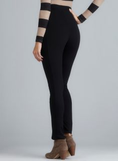 Philosophy Black Banded Waist Faux Leather Panel Pull On Leggings Philosophy Casual Pants