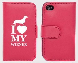 Pink Apple iPhone 5 5S 5LP158 Leather Wallet Case Cover I Love My Wiener Dachshund Cell Phones & Accessories