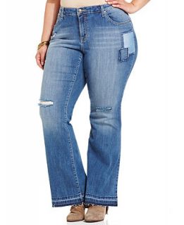 Jessica Simpson Plus Size Patchwork Distressed Bootcut Jeans, Denim Wash   Jeans   Plus Sizes