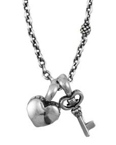 Lagos Kinder Sterling Silver Heart & Key Charm Necklace