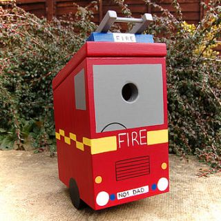 personalised fire engine bird box by lindleywood
