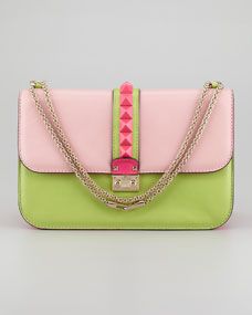 Valentino Glam Lock Small Bag, Light Pink/Green