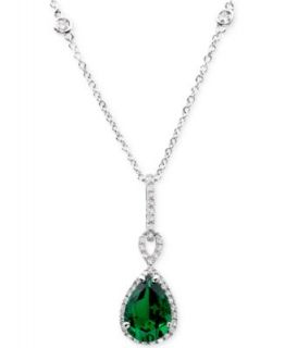 2028 Necklace, Gold Tone Green Stone and Crystal Pendant Y Necklace   Fashion Jewelry   Jewelry & Watches