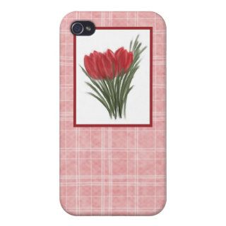 Red Tulips and Pink Plaid iPhone 4 Case