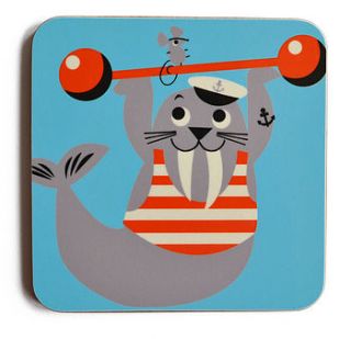 weightlifting walrus melamine coaster by ketchup on everything