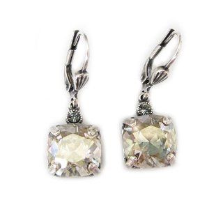 Catherine Popesco Earrings   Sterling Silver Plated Crystal Square Earrings, Shade 6581 Jewelry