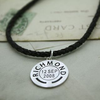 mens personalised place and date pendant by nicola crawford
