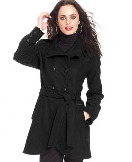 GUESS? Double Breasted Wool Blend Funnel Neck Coat   Coats   Women