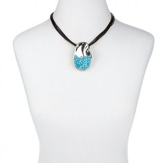 Jay King Turquoise Cluster Drop Pendant with Leather Necklace