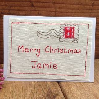 embroidered christmas card by caroline watts embroidery