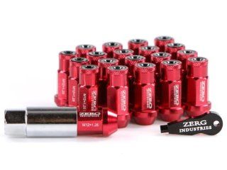 Zerg 12x1.5 Extended 7 Sided Lug Nuts with Cap and Key   Red 20 pieces Automotive