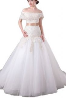 Crystal Dresses Women's A line Sleeves Floor length Appliques Lace Wedding Dress