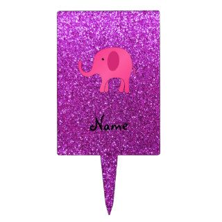 Personalized name pink elephant purple glitter cake picks