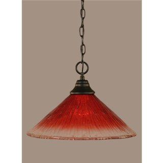 Toltec Lighting 10 MB 716 One Light Chain Hung Pendant, Matte Black Finish with Raspberry Glass   Ceiling Pendant Fixtures  