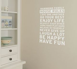 'personalised' house rules wall sticker by leonora hammond