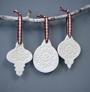 traditional porcelain baubles by abby monroe
