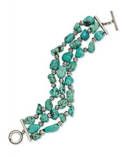 Lauren Ralph Lauren Silver Tone Semi Precious Turquoise Three Row Bracelet   Fashion Jewelry   Jewelry & Watches