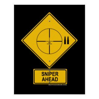 Sniper Ahead Warning Sign (Crosshairs) Posters