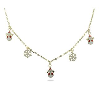 Junior Jewels 18k Gold Overlay Children's Snowman and Snowflake Necklace Junior Jewels Children's Necklaces