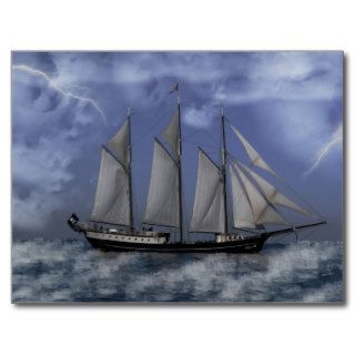 Stormy Ocean   Pirate Ship Artwork Postcard