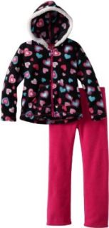 Young Hearts Girls 2 6X 2 Piece Multi Colored Heart Print Fleece Set, Dark Pink, 6X Clothing