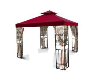 Heavy Duty Red 12' Ft/ 145 inch Square Polyester Garden Canopy Gazebo Replacement Top Zip Vented Net 2 tier Waterproof UV Block Sun Shade for Outdoor Patio Cover  Patio, Lawn & Garden
