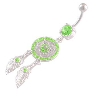  14 Gauge 1.6mm 3/8 10mm Rose Dreamcatcher peridot Crystal Ferido belly ring navel button dangling ASRS Jewelry
