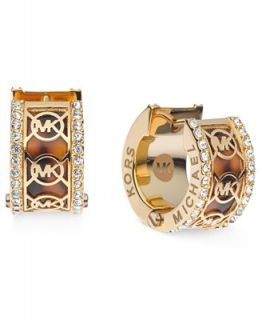 Michael Kors Gold Tone Tortoise Pave Monogram Huggie Hoop Earrings   Fashion Jewelry   Jewelry & Watches