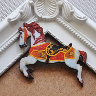white wooden carousel horse brooch by artysmarty