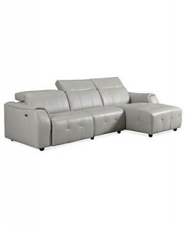 Novara Leather Reclining Sofa, 3 Piece Power Recliner Sectional (Power Recliner Chair, Armless Chair and Chaise) 123W x 67D x 32H   Furniture