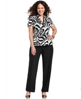 Nipon Boutique Plus Size Suit, Short Sleeve Zebra Print Jacket & Pants   Suits & Separates   Plus Sizes