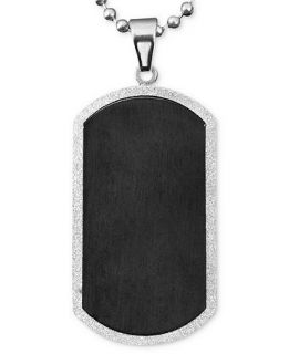 Mens Stainless Steel and Black Ion Plated Stainless Steel Necklace, Textured Finish Dog Tag   Necklaces   Jewelry & Watches