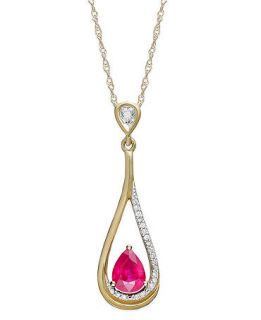 14k Gold Necklace, Ruby (3/4 ct. t.w.) and Diamond Accent Pear Shaped Drop Pendant   Necklaces   Jewelry & Watches