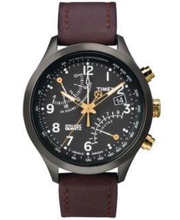 Timex Watch, Mens Premium Intelligent Quartz Fly Back Chronograph Brown Leather Strap 43mm T2N932AB   Watches   Jewelry & Watches