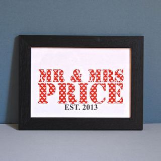 personalised mr and mrs unframed print by ruby wren designs