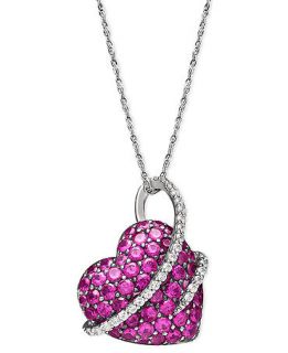 Sterling Silver Necklace, Ruby (2 1/2 ct. t.w.) and Diamond (1/5 ct. t.w.) Heart Pendant   Necklaces   Jewelry & Watches