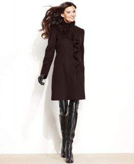 DKNY Wool Blend Ruffled Walker Coat   Coats   Women
