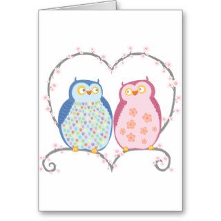 Cute Owls in Love Heart Pink Blue Clipart Greeting Cards