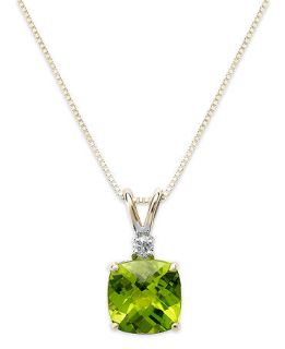 14k Gold Necklace, Peridot (1 5/8 ct. t.w.) and Diamond Accent Cushion Pendant   Necklaces   Jewelry & Watches