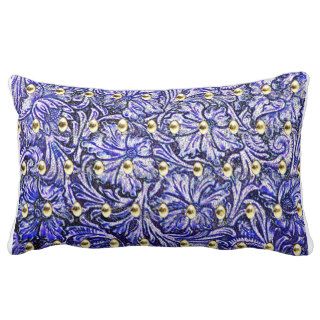 Purple Floral Leather Look w/Silver Bling Studs Throw Pillow
