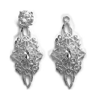 14k White Gold Contemporary Filigree Dangle Earring JacketsTP138 Jewelry