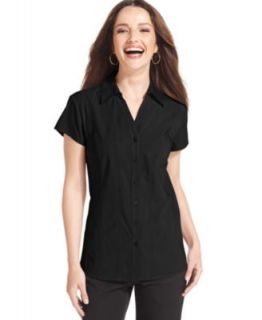 Style&co. Petite Short Sleeve Seamed Button Down Shirt   Tops   Women