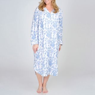 La Cera Women's Plus Size Floral Print Flannel Nightgown La Cera Pajamas & Robes